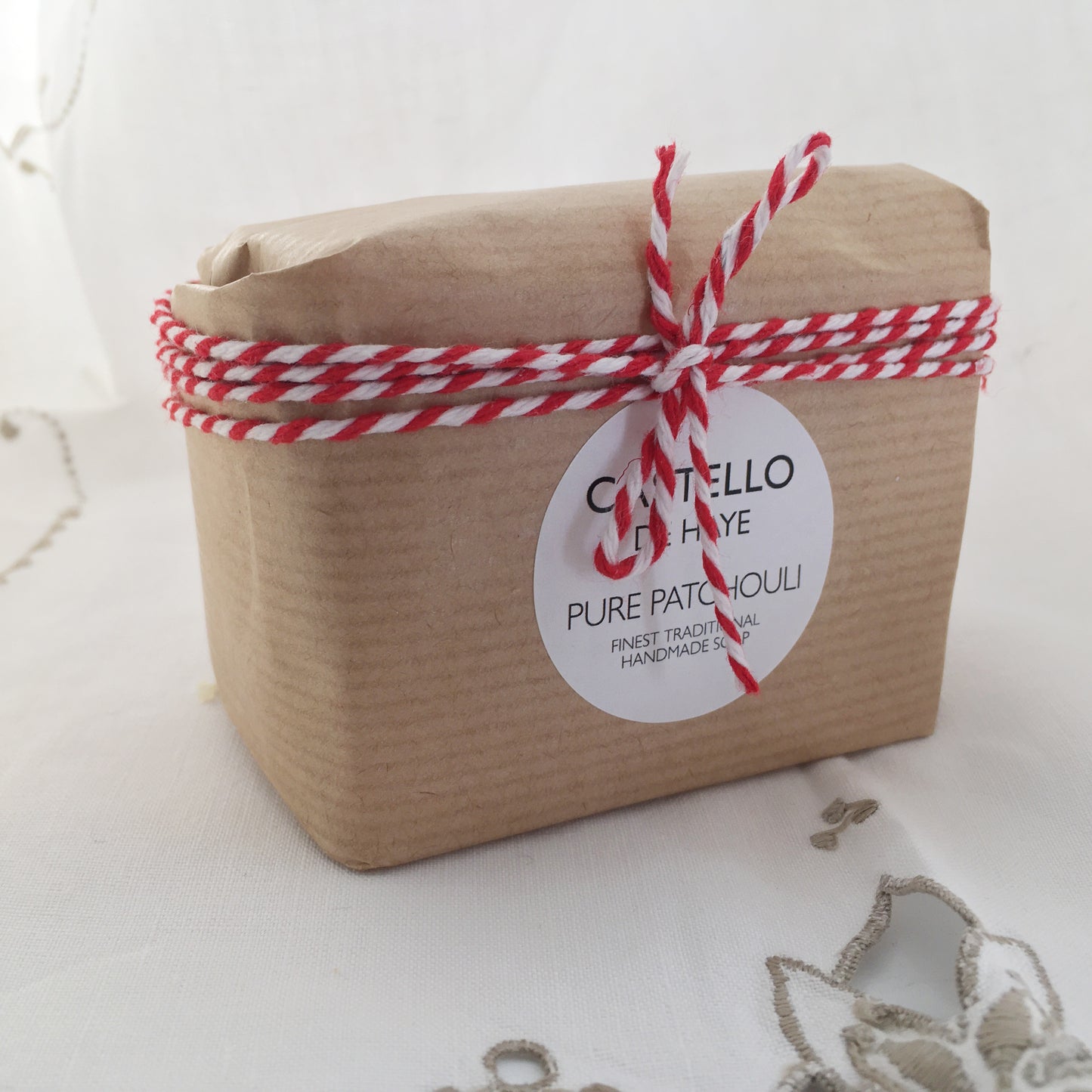 Castello de Haye Pure Patchouli soap on linen cloth