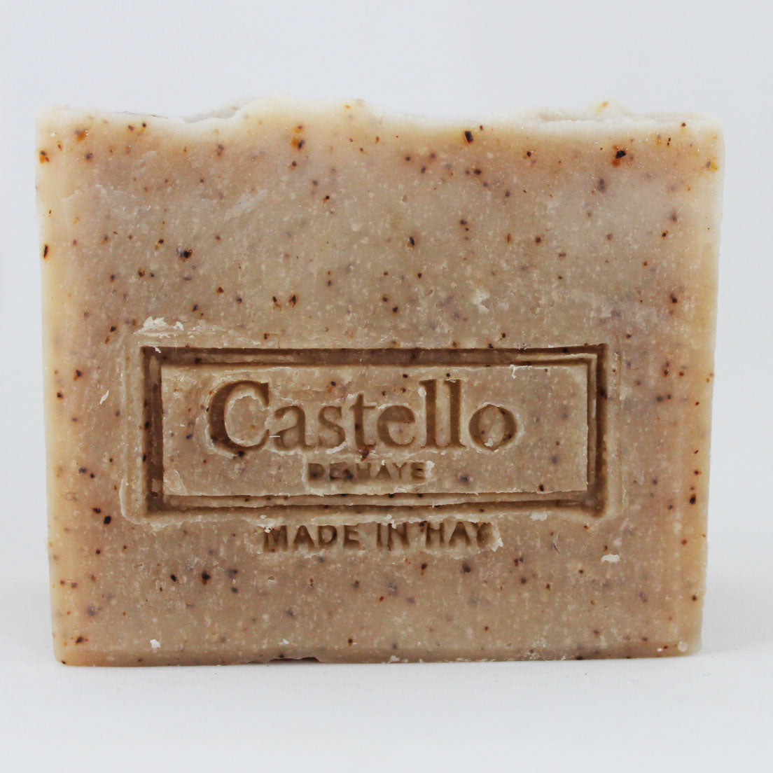 Coffee soap with Castello de Haye imprint, white background