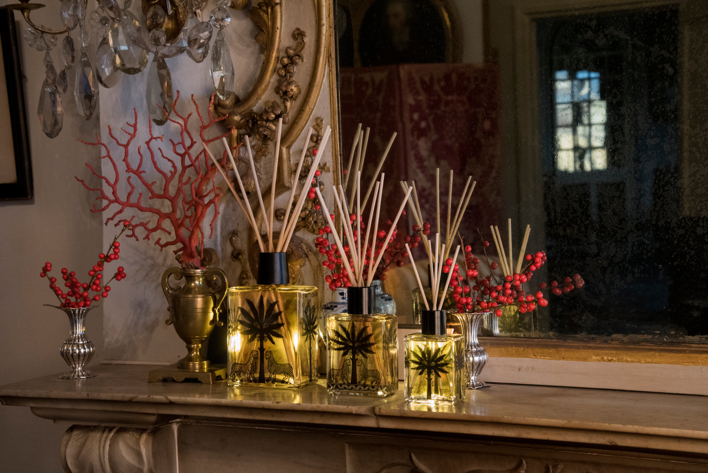 Ortigia Sicilia selection of diffusers on grand mantlepiece