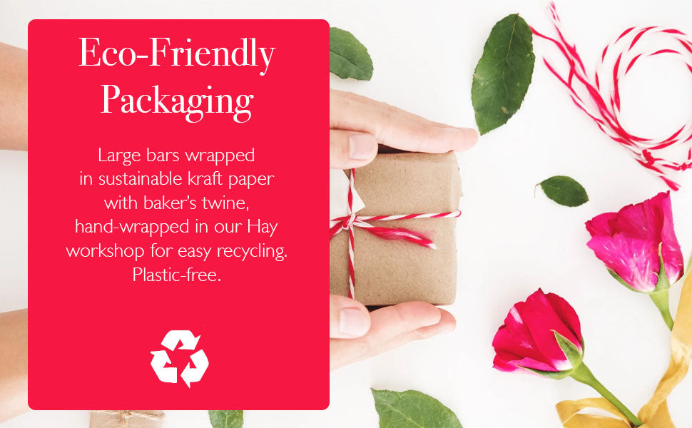 Eco-friendly packaging soap wrapped in kraft paper and bakers twine