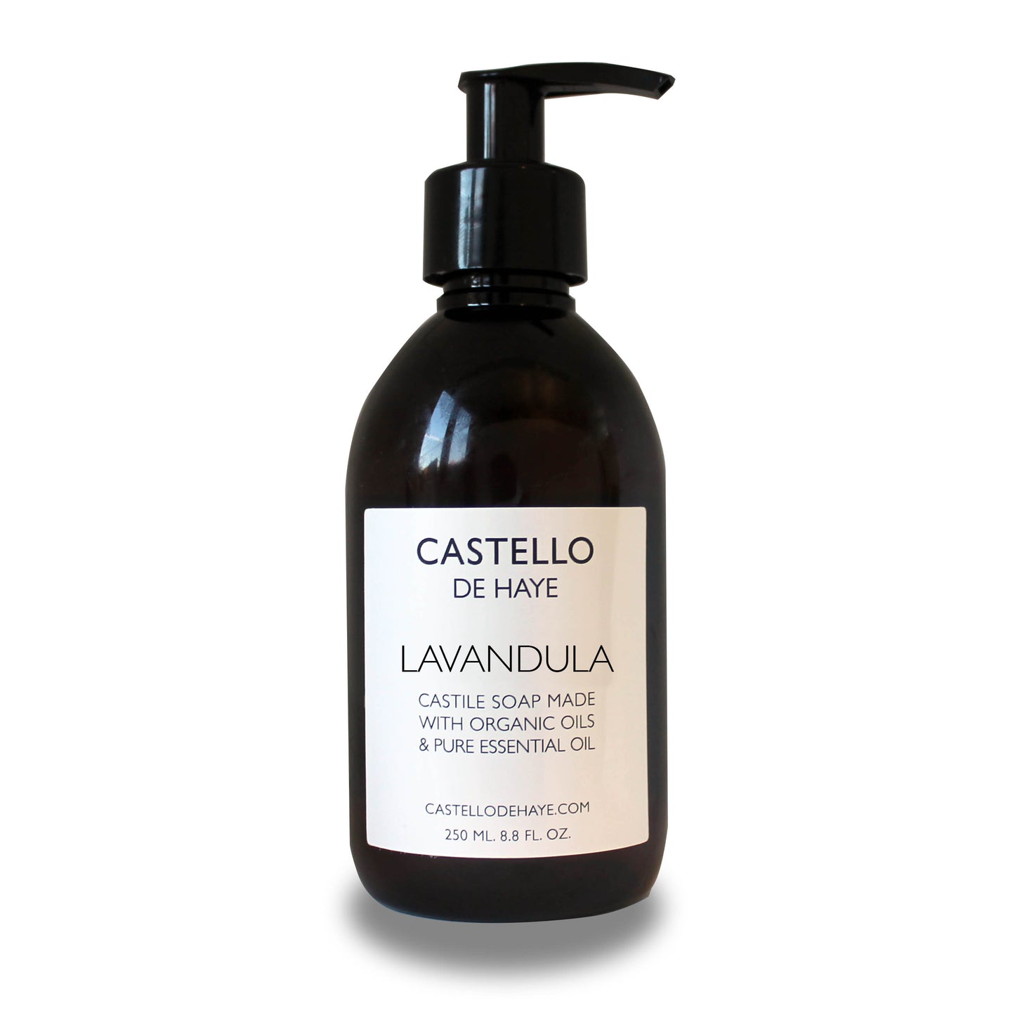 Castello de Haye lavandula castile soap bottle with pump on a white background
