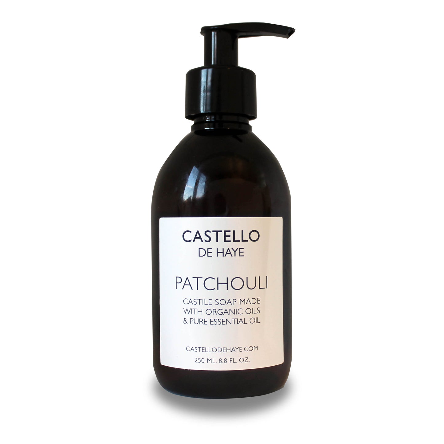 Castello de Haye Patchouli soap bottle on a white background