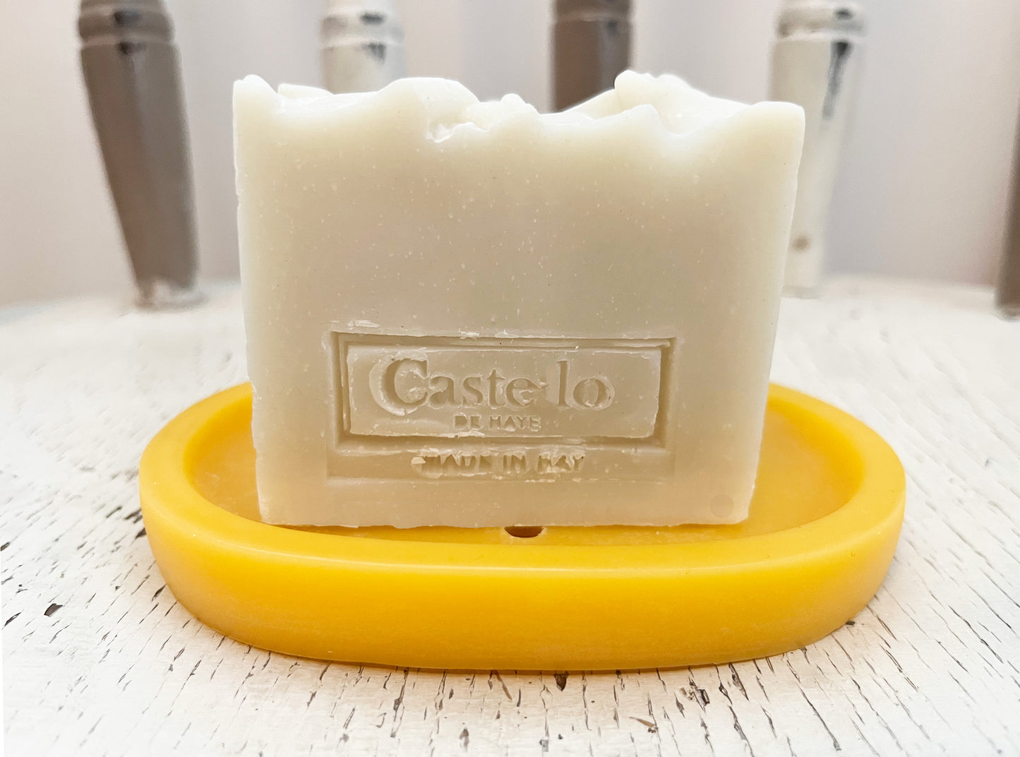 Handmade soap on pure beeswax soap dish with drainage holes