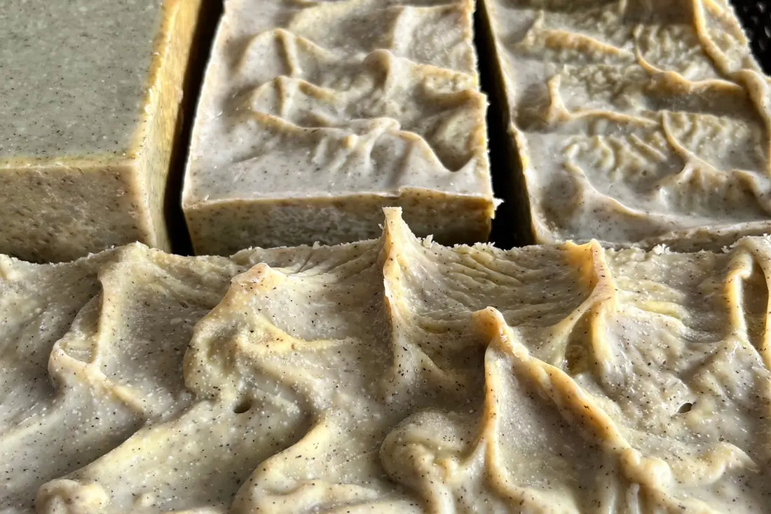 Wild nettle and verbena handmade soap cut into blocks, made in the Castello de Haye workshop