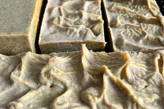 Wild nettle and verbena handmade soap cut into blocks, made in the Castello de Haye workshop