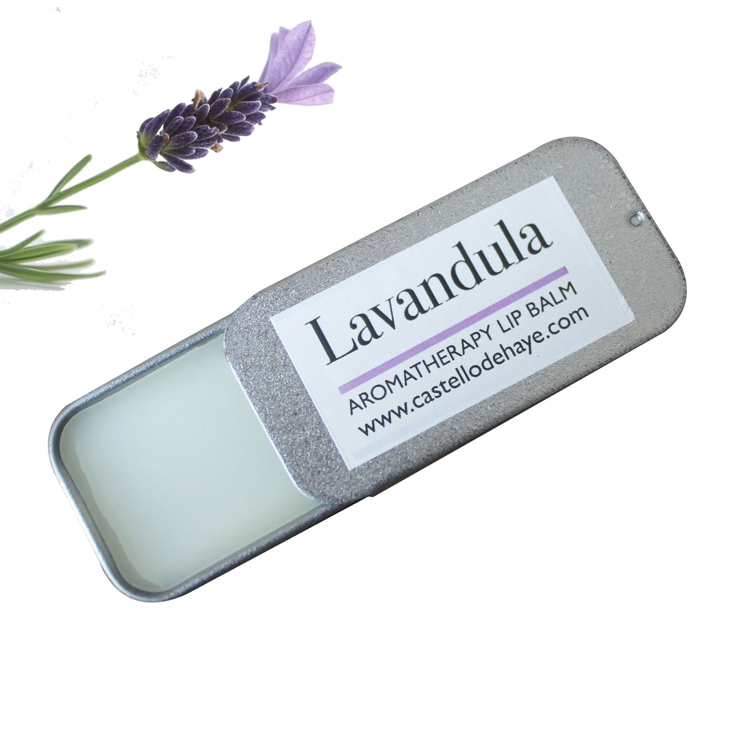 Lavender aromatherapy lip balm, with lavender flower