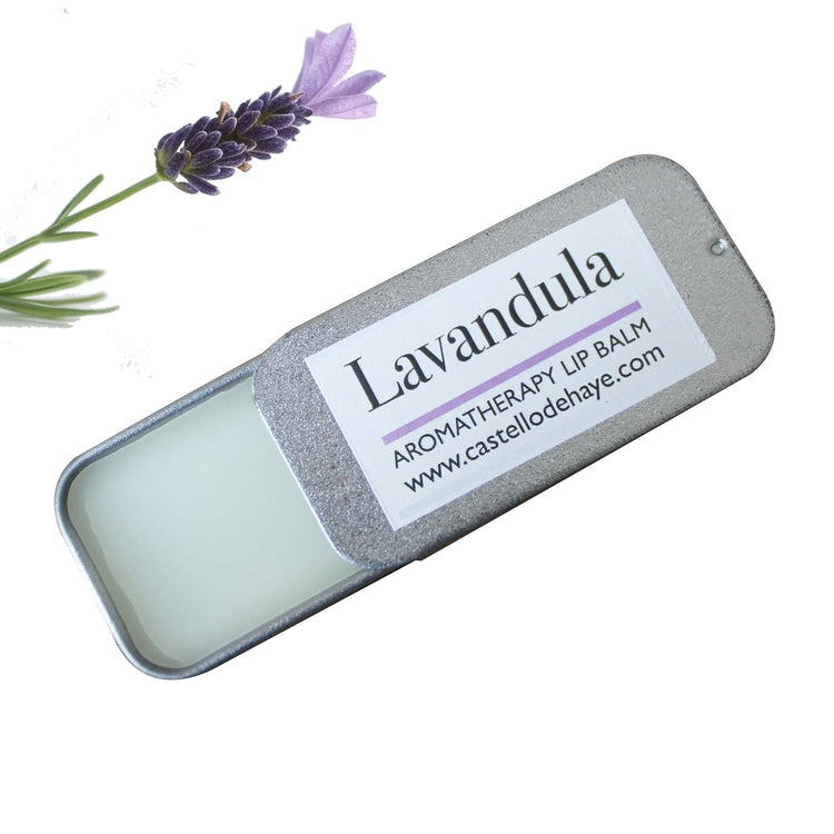 Lavender aromatherapy lip balm, with lavender flower