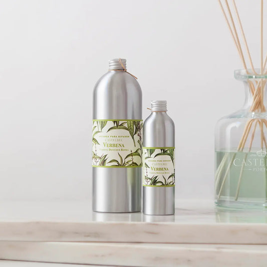Castelbel Verbena re-fill bottles next to a diffuser