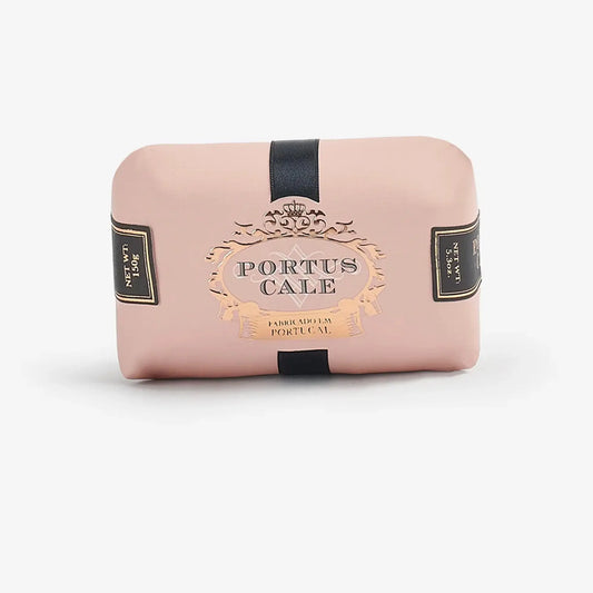 Portus Cale Rosé Blush luxury soap bar 150g, hand-wrapped in blush pink paper with gold Portus Cale crest