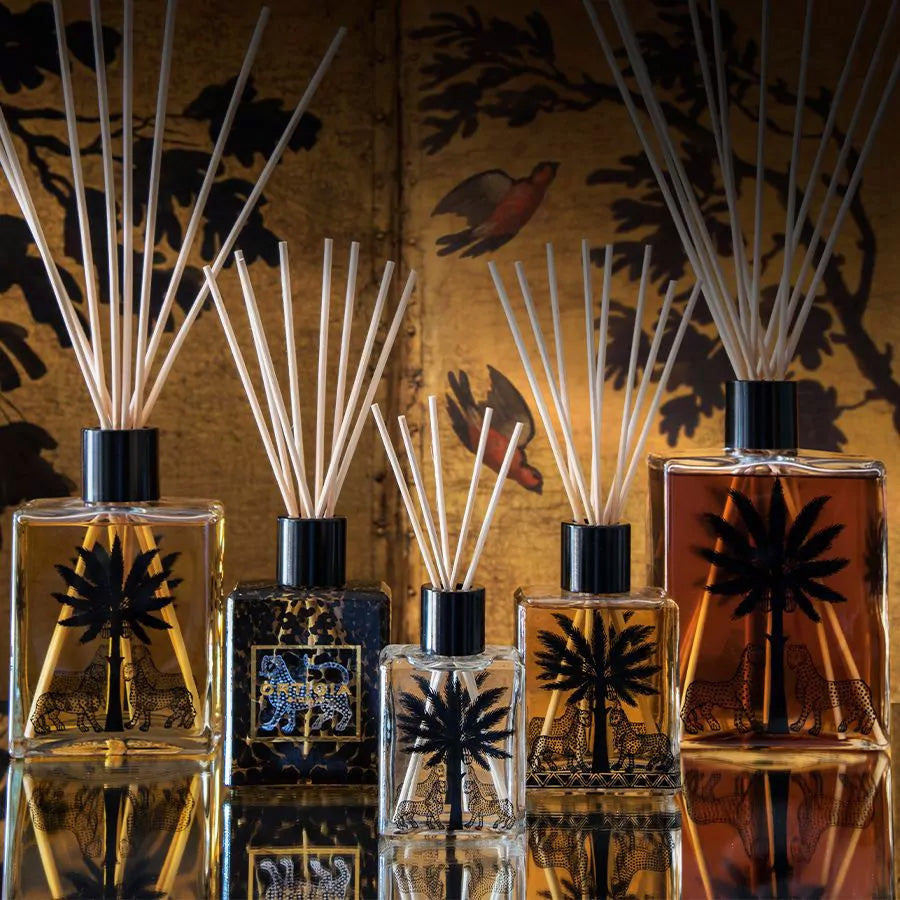 Group of Ambra Nera Diffusers with a decorative background