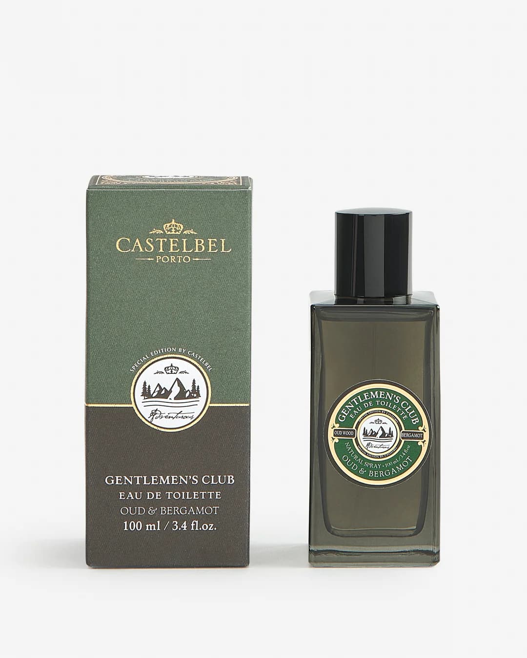 Castelbel Gentlemen's Club Oud & Bergamot Eau de Toilette 100ml glass bottled and packaging on white background