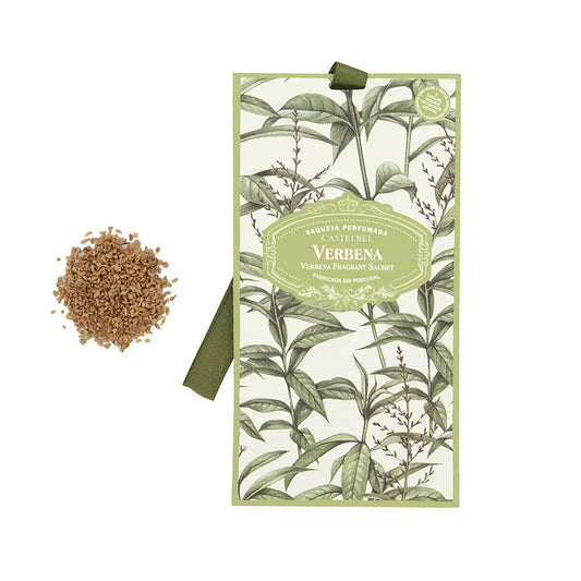 Castelbel Verbena scented sachet with botanical packaging on a white background.