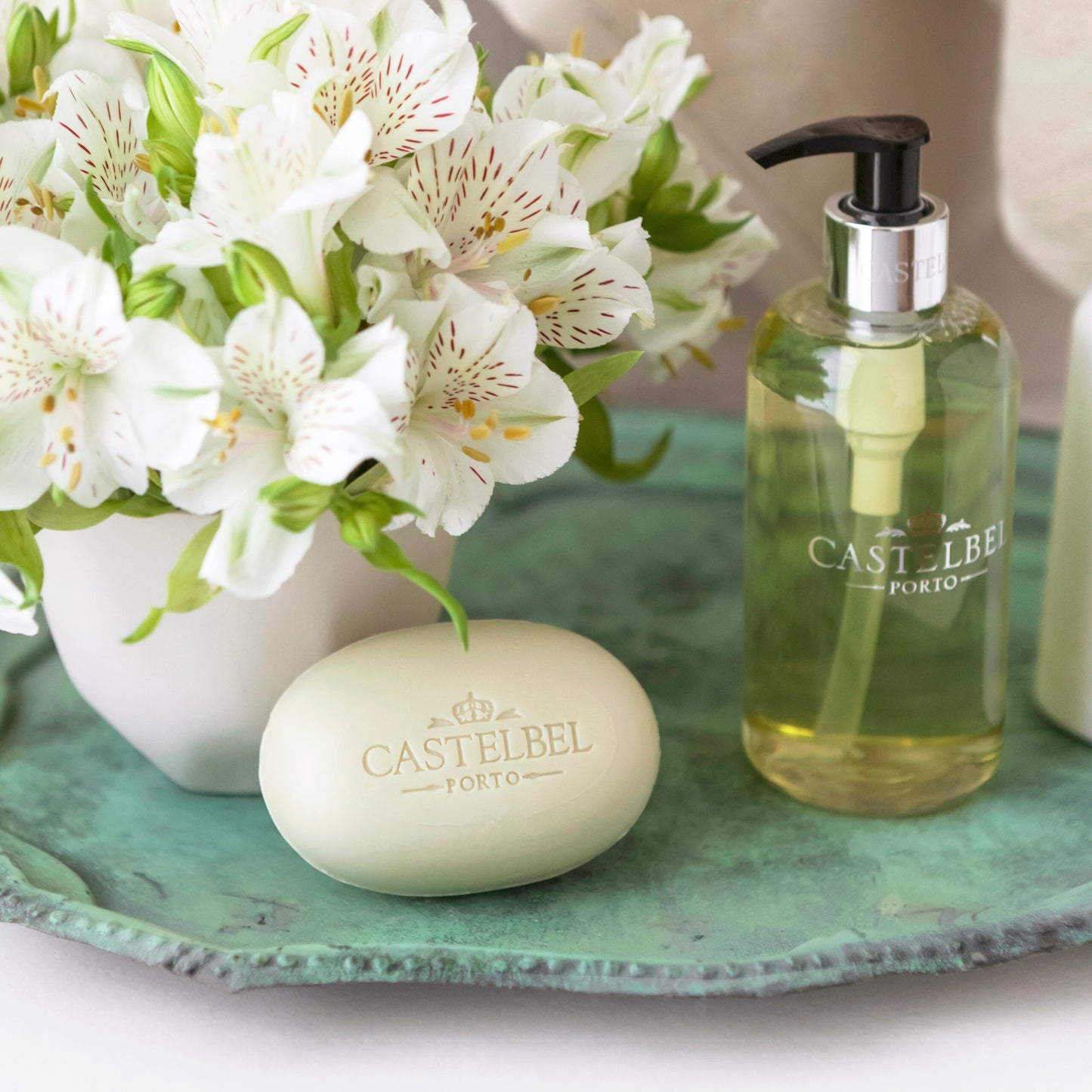 Castelbel Verbena soap collection lifestyle – hand & body wash with matching products