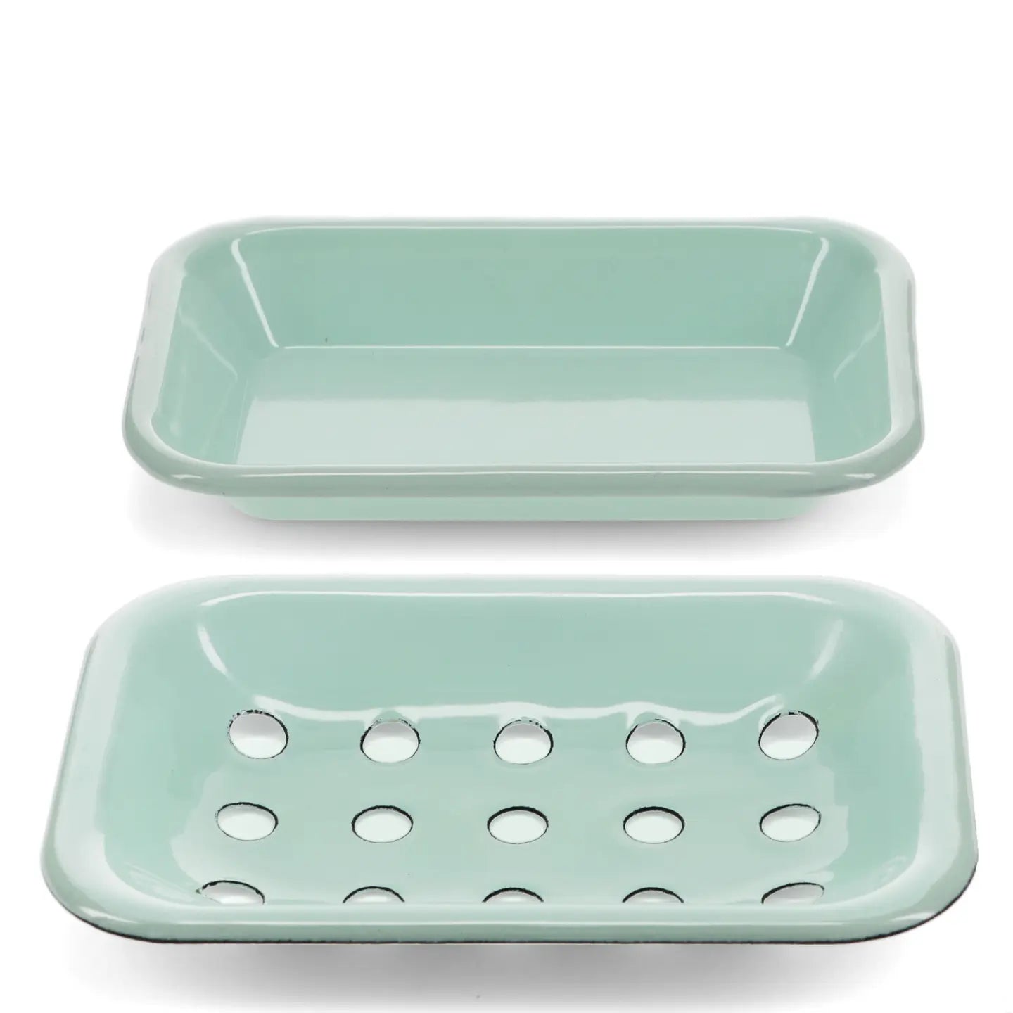 Eau de Nil light green enamel two-part soap dish