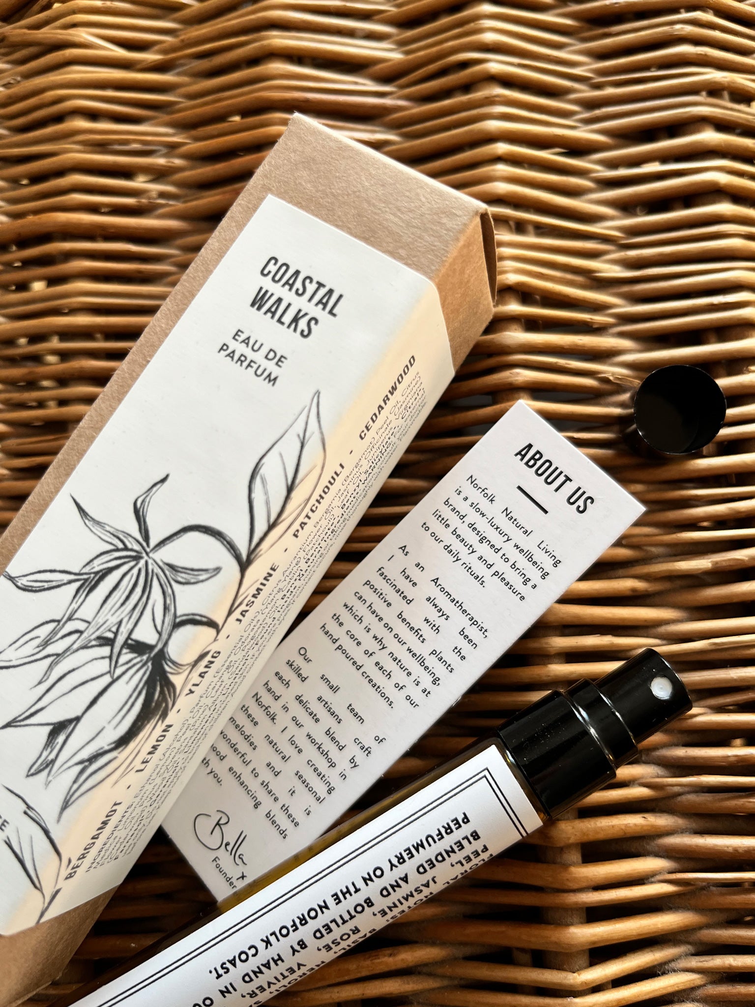 Coastal Walks natural perfume 10ml by Norfolk Natural Living with gift box and supplier information card