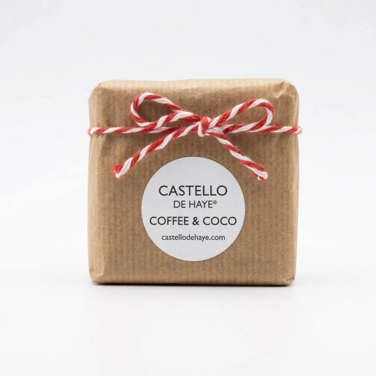 Castello de Haye Coffee & Coco Kitchen soap wrapped in kraft paper with twine