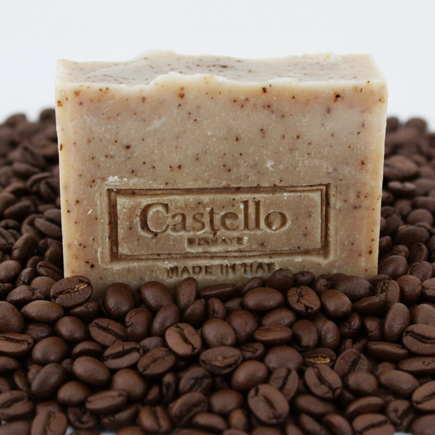 Natural coffee soap bar removing kitchen odours from hands - vegan exfoliating hand soap with coconut oil