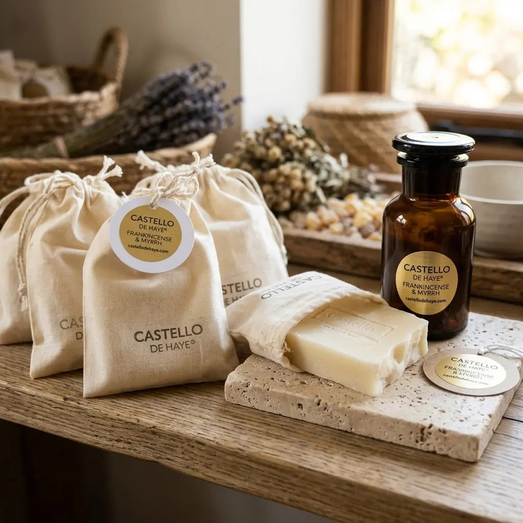 Frankincense & Myrrh Soap Bar – lifestyle shot | Castello de Haye