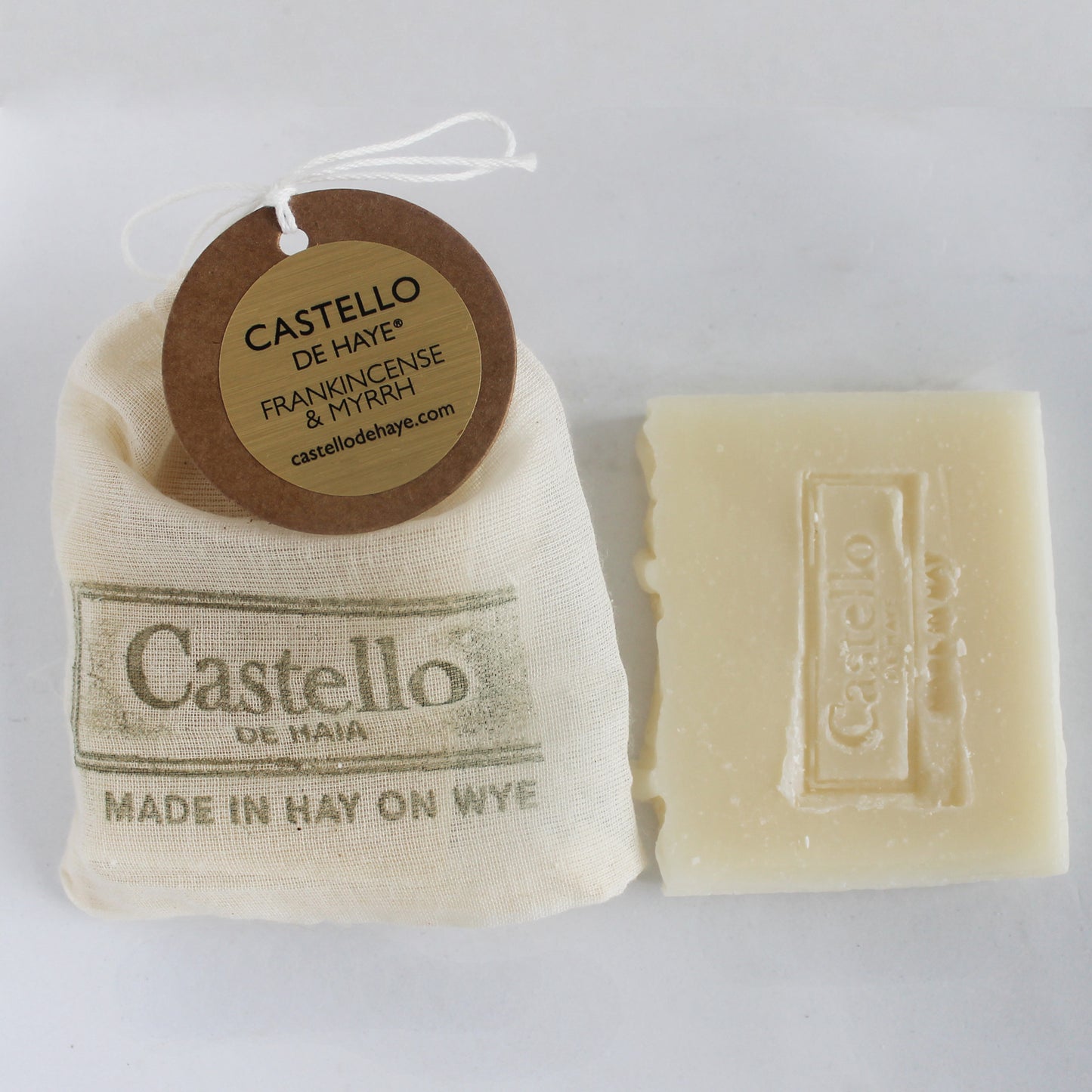 Frankincense & Myrrh Guest Soap Bar, in Muslin Gift Bag, 40g