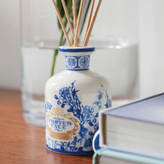 Portus Cale Gold & Blue ceramic reed diffuser 250ml — pink pepper and jasmine — lifestyle