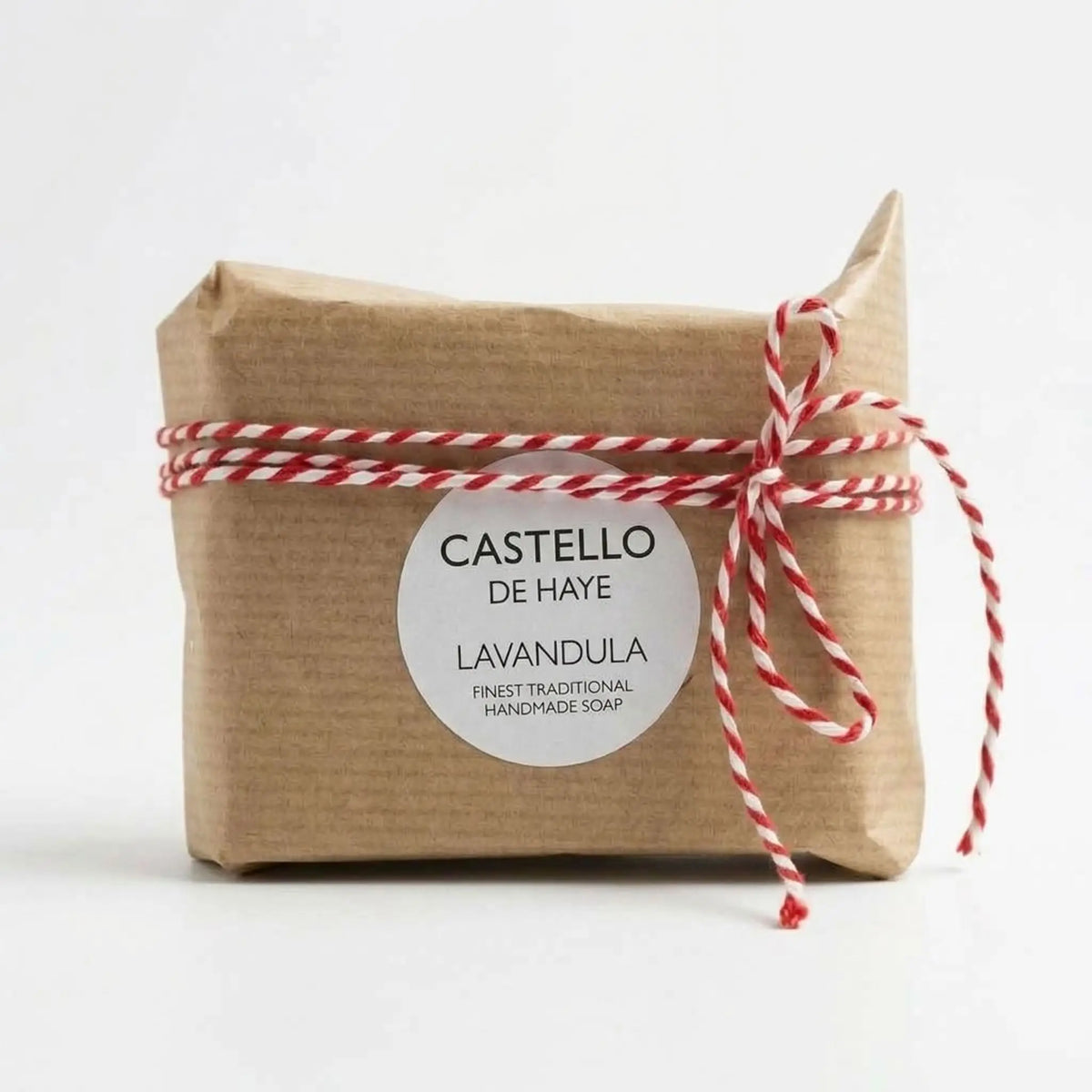 Castello de Hay Lavender handmade soap wrapped in kraft paper and twine with pretty bow.