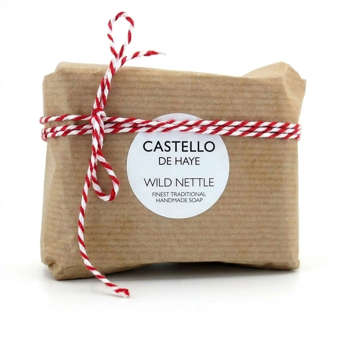 Castello de Haye Wild Nettle handmade soap bar wrapped in kraft paper and twine
