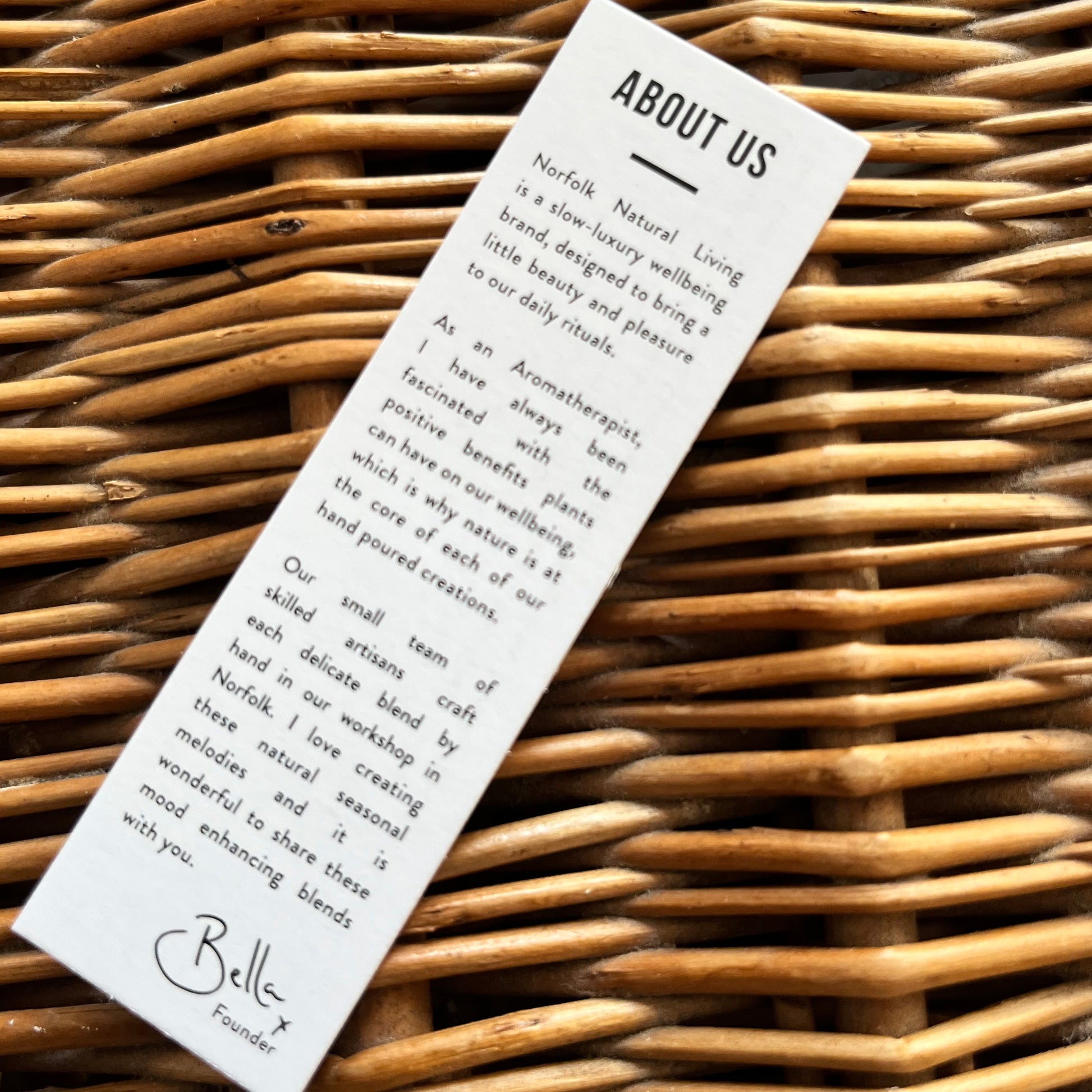 Norfolk Natural Living about us card — natural vegan perfume handmade in micro-perfumery in Norfolk