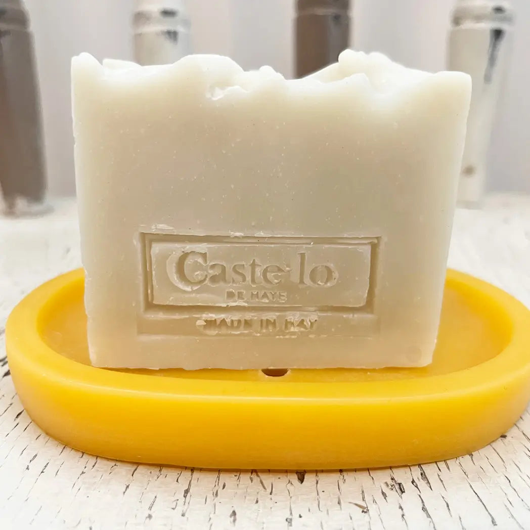 Handmade soap on pure beeswax soap dish with drainage holes