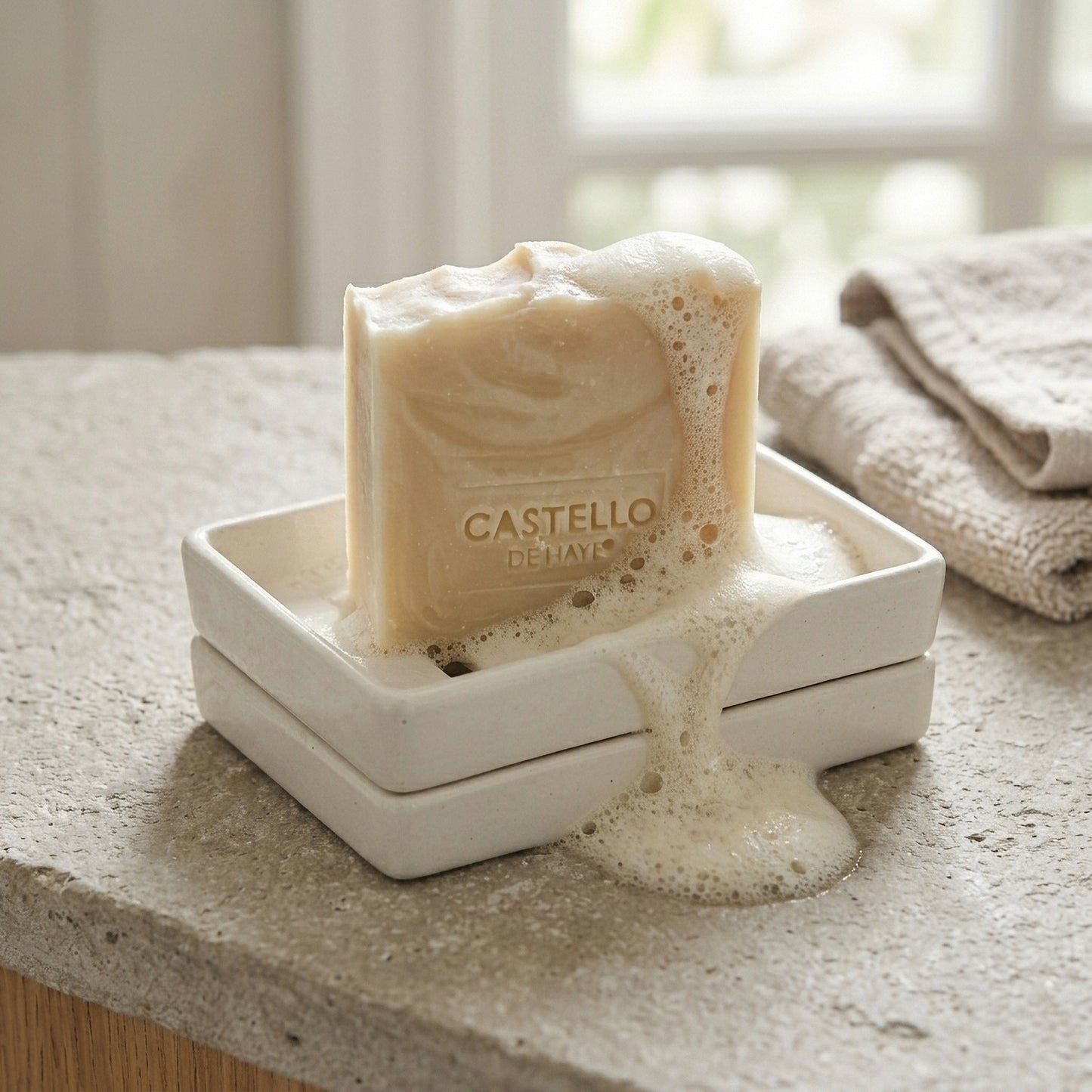 Portland Stone Jesmonite Soap Dish with Tray