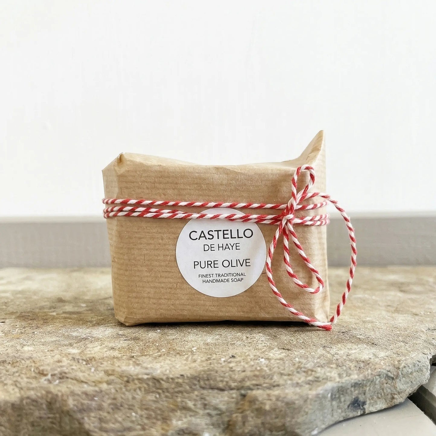 Pure olive soap bar from Castello de Haye in kraft wrapping with twine