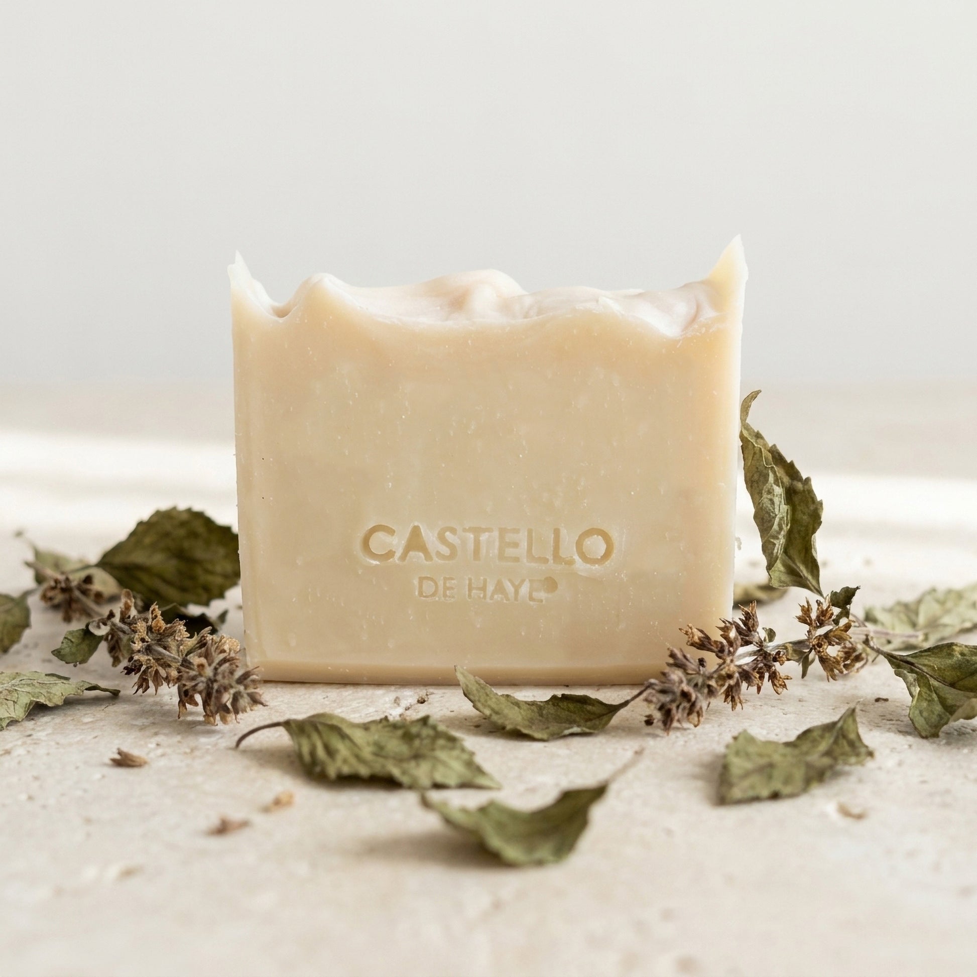 Castello de Haye Pure Patchouli natural soap bar with dried patchouli leaves