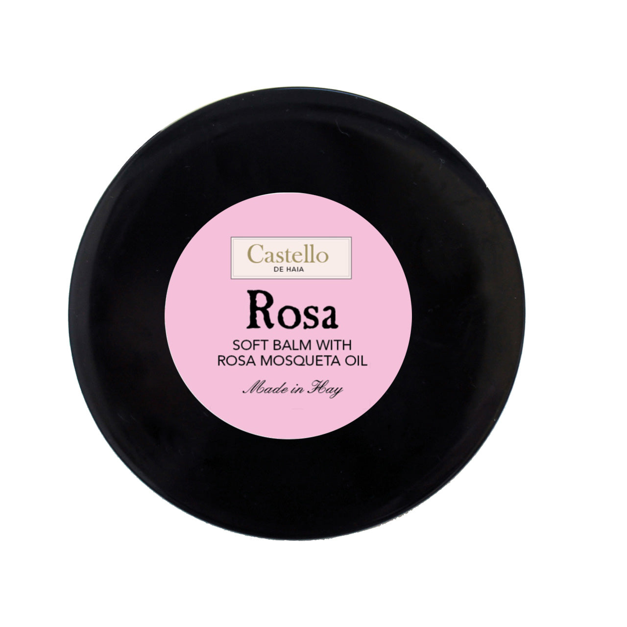 Black container with a pink label featuring 'Castello' branding on a white background