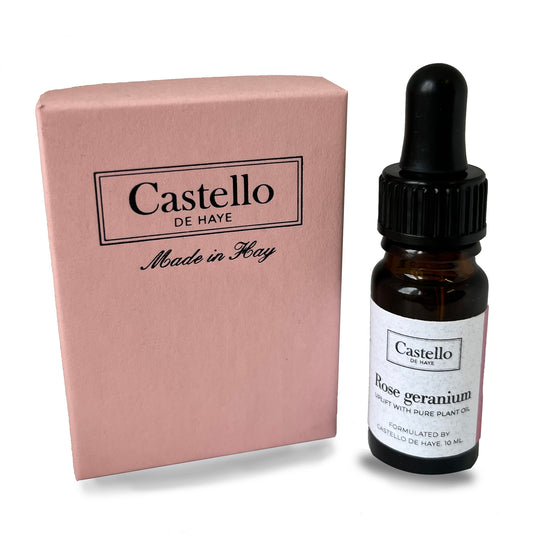 Rose geranium essential oil in 10ml bottle with sustainable packaging box