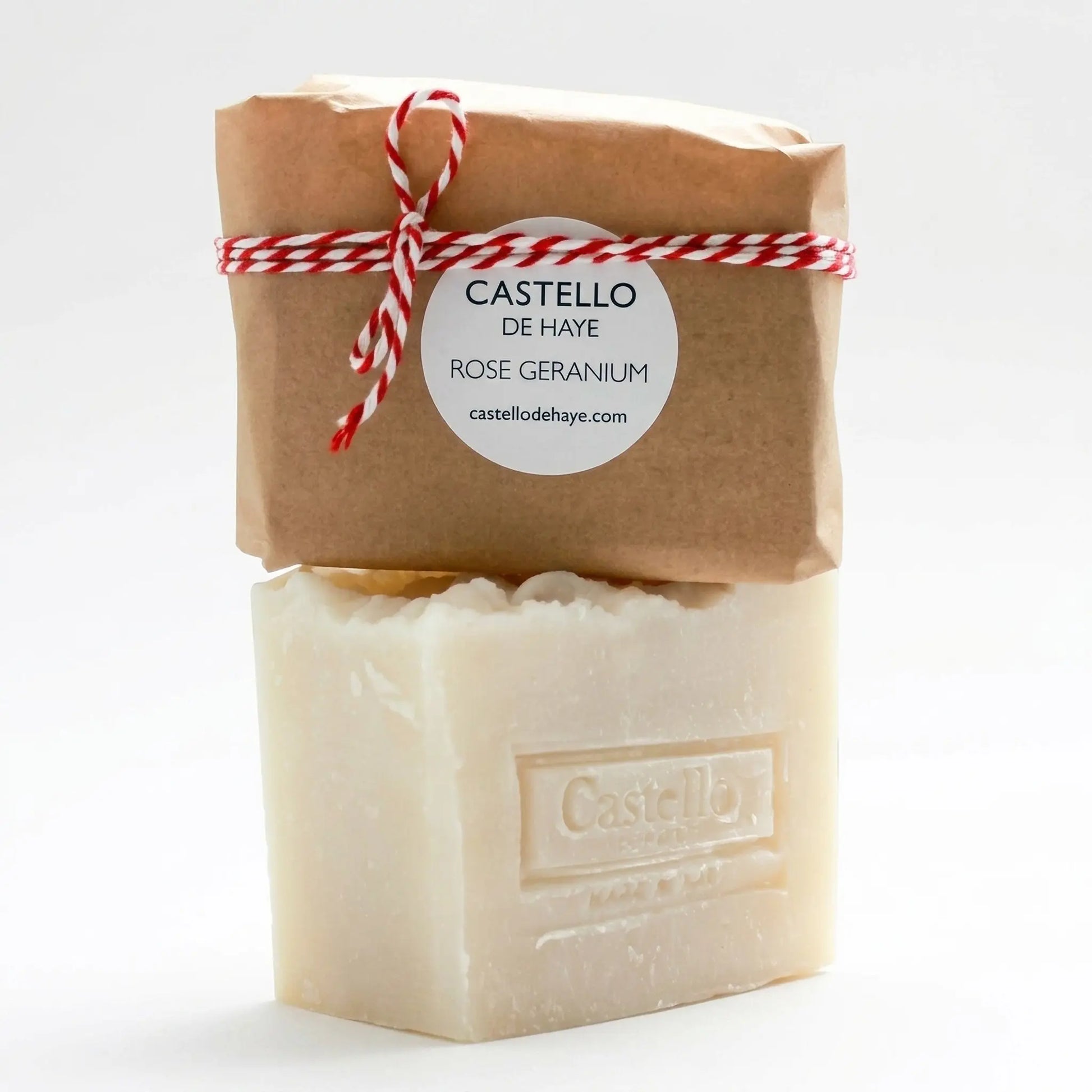Castello de Haye Rose Geranium & Beeswax Soap Bar 200g – handmade natural soap wrapped in eco-friendly kraft paper