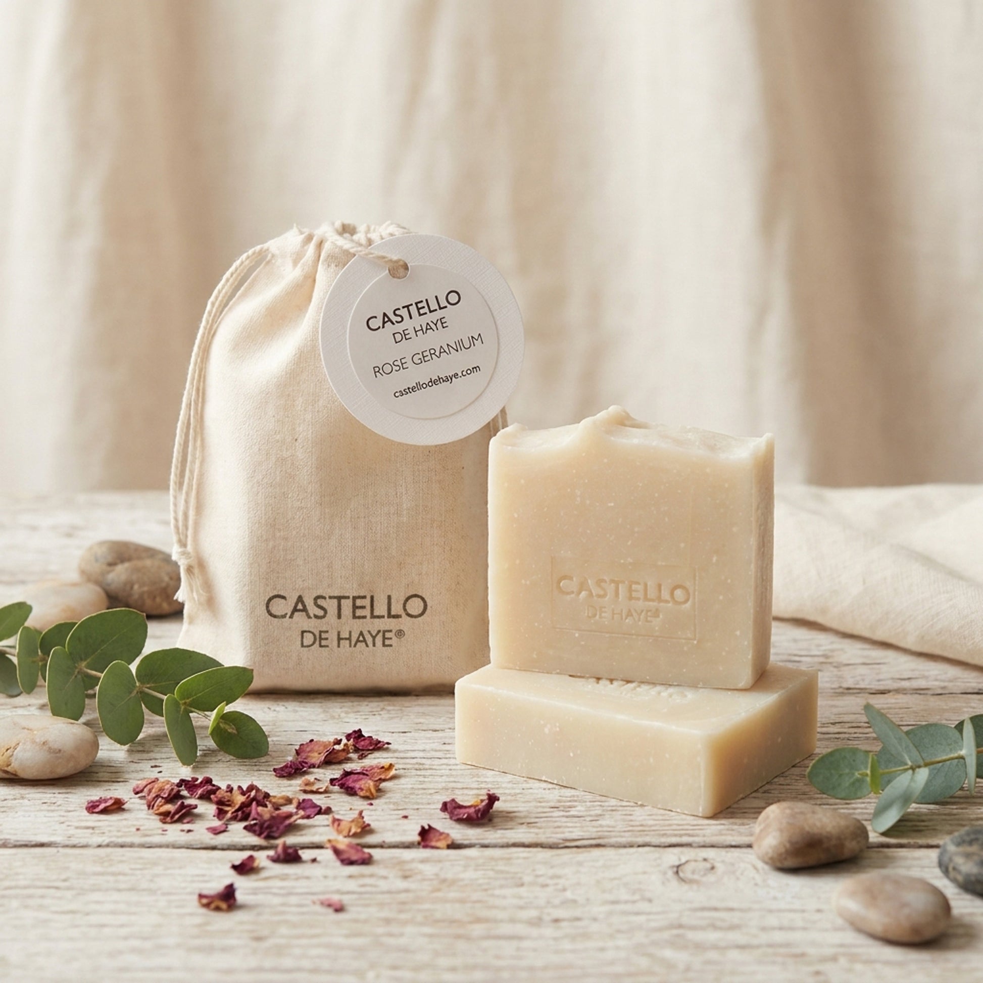 Rose geranium handmade soap gift bag – artisan natural skincare by Castello de Haye