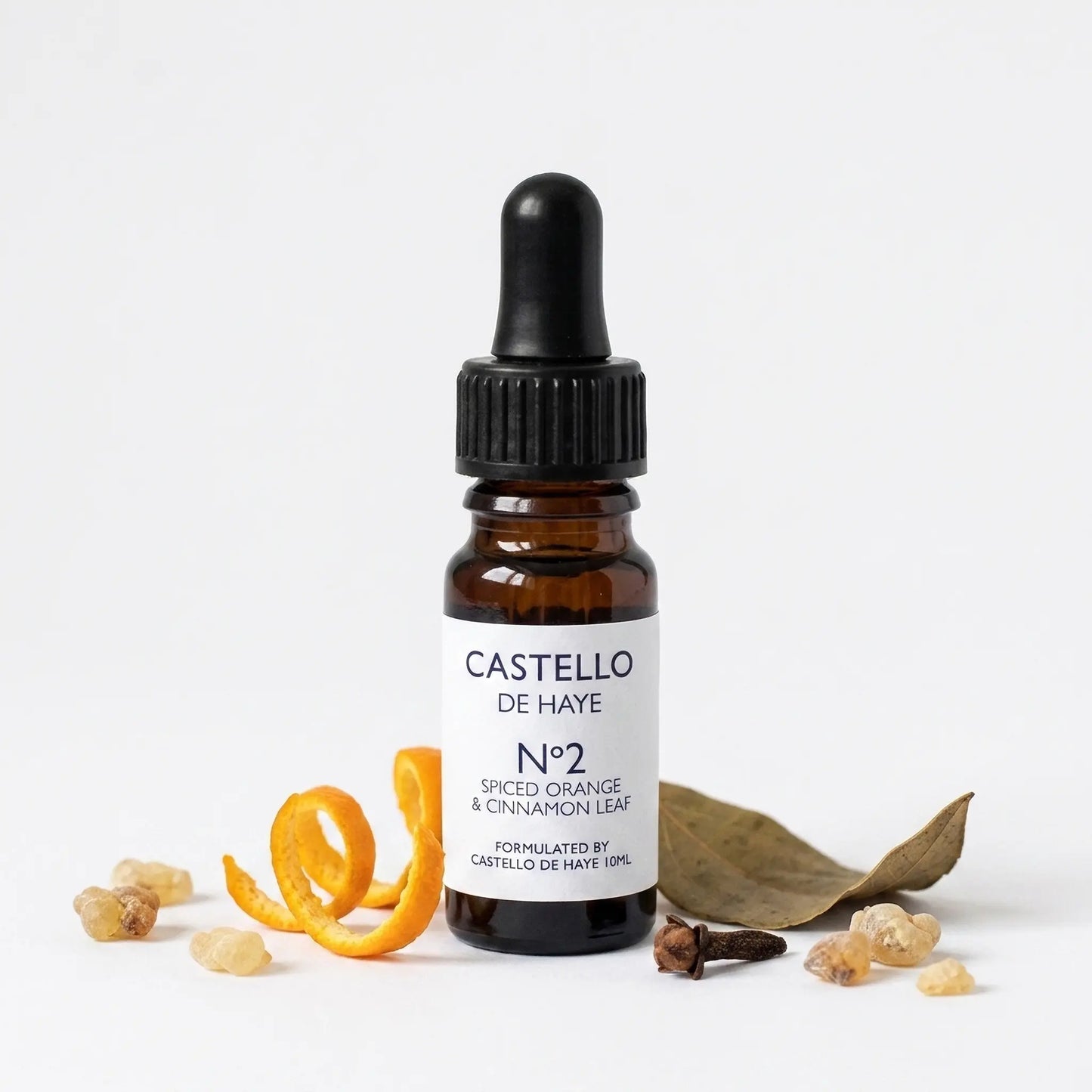 Spiced Orange, Cinnamon Leaf, Clove & Frankincense essential oil blend 10ml amber bottle — Castello de Haye